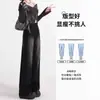 Calça Jeans Wide Leg de Cintura Alta Preta e Cinza para Mulheres, Novo Estilo Outono/Inverno 2025, Caimento Solto Petite, Calça Reta Emagrecedora