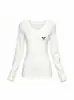 Nueva Camiseta de Manga Larga Cálida de Cuello en V Hombro Normal Otoño e Invierno para Mujer, Adelgazante, Favorecedora, Top Estilo 'Hot Girl', Capa Base, Camisa
