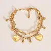 Pulseira Dupla Camada Moda Simples Transfronteiriça Europeia e Americana Versão Coreana Estilo Ins Empilhável Pingente de Coração Joias Venda por Atacado Quente
