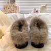 Zapatos peludos de moda con suela gruesa y punta cerrada, forrados de felpa para abrigar, botas de nieve sin cordones que aumentan la altura, nuevas zapatillas de algodón de moda para otoño e invierno