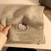 Cachecol de Lã Tricotado Fofo Sanrio Hello Kitty para Mulheres, Inverno Espesso Quente, Estilo Japonês