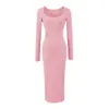 Puro y seductor, escote en U sexy, corte ajustado, que realza la figura, vestido base de manga larga, vestido largo ajustado estilo sirena para mujer, nueva colección de otoño