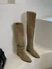 Botas altas de gamuza con tacón grueso, botas largas apiladas para mujer, botas largas ajustadas color caqui para otoño e invierno 2026, botas de montar