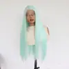 Peruca de fibra sintética de alta temperatura cor verde menta claro com lace frontal 13*4 de fábrica de Qingdao, peruca cheia de renda para exportação europeia e americana
