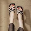 Sandalias de Tacón Grueso Estilo Coreano para Mujer Verano 2025 Nuevas Combinan con Todo Simples de Dedo Tipo Pata de Gallo Punta Cuadrada Satín Perla Sandalias de Tacón Alto para Uso Exterior