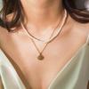 Collar de doble capa con perlas de abanico de moda Cadena para la clavícula que conserva el color y es ecológica Diseño elegante de concha dorada Todo-partido Collar de perlas