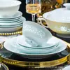 Juego de Vajilla de Cerámica Jingdezhen Color Bajo Glaseado Exquisito Celadón Juego de Platos de Porcelana Blanca Alta Temperatura Combinación de Lujo Accesible Regalo
