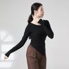 Roupa de Dança Moderna Camiseta Preta Irregular de Manga Longa para Mulheres Primavera Novo Design Camisa Básica de Nicho Top
