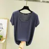 Camiseta de Manga Curta em Modal para Mulheres, Cor Sólida, Gola U, Camiseta Básica, Caimento Solto, Top Fino de Modal Confortável para Casa