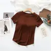 Top de Nuevo Estilo para Dropshipping con Almohadillas en el Pecho, Cuello Redondo, Mangas de Media Longitud Cola de Golondrina, Copa Integrada, Adecuado como Prenda Exterior o para Vestir por Capas, Moderno Top de Primavera/Verano