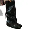 Botas de Caballero Cuadradas Apiladas Otoño Invierno Retro Arrugadas 2026 Punta Cuadrada Botas Largas Botas para Mujer Estilo Tacón Oculto Pantorrilla Ancha Pequeño
