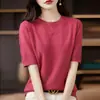 Camiseta de punto de manga corta con cuello redondo calado para mujer, prenda interior para Primavera y Otoño, nuevo chaleco fino holgado de media manga versátil adelgazante