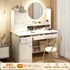 Tocador para dormitorio, uso doméstico, con espejo iluminado y gabinete de almacenamiento, diseño simple integrado, tocador y silla populares de gran capacidad