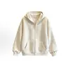 Sudadera con capucha bordada floral de otoño e invierno para mujer, chaqueta casual gris suelta con cremallera y estampado floral