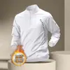 Camiseta Masculina de Secagem Rápida com Manga Longa 2025 Tops Esportivos Corrida Forrada com Fleece Quente e Acessível Roupas de Treino Meio Zíper para Corrida Matinal