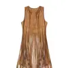 Colete Fino com Franjas Moda Europeia e Americana Primavera/Verão 2026 para Mulheres, Camurça Estilo Europeu, Estilo Curto Personalizável