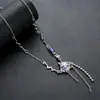 Colar Quadrado com Franja para Homens, Luxo Acessível, Estiloso, Tendência Elegante, Corrente de Suéter Zircônia Roxa Doce e Descolada para Mulheres, Joia Versátil de Alta Qualidade