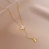 Mariposa Streamers ~ Nuevo Diseño de Nicho Cadena de Clavícula de Lujo Francés Acero de Titanio 18K Mariposa de Concha Madre Collar Y para Mujeres