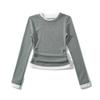BT716-23 invierno Nuevo estilo europeo y americano top de dos piezas falsas de color contrastante cuello redondo manga larga con pliegues laterales camiseta ajustada
