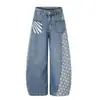 Moda 2026 Tendencia Parche Estampado Patchwork Desgastado Pierna Ancha Mezclilla Curvado Pantalones Casuales Venta al por Mayor Directo de Fábrica 55
