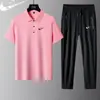 2025 Nova Camisa Polo Respirável de Resfriamento de Verão Conjunto de Camisetas Masculinas Conjunto de Três Peças Respirável de Seda de Gelo de Manga Curta