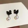 Set de Aretes de Aguja Plateada con Pedrería Aretes de Perla con Forma de Cisne Lujo Ligero Moda de Gama Alta Exquisito Sentido del Diseño de Aretes Nicho Arete Simple