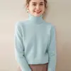 Suéter de cachemira de color liso de cuello alto para mujer, suéter base de punto grueso y holgado de cachemira
