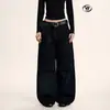 Calças de Trabalho Yongfang Jeans Preto Estilo Retrô Americano Unissex Largas Streetwear Bolso Tridimensional Casual Reto Perna Larga