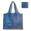 Bolsas de Compras Plegables en Stock, Bolsas Plegables Ecológicas, Bolsas de Almacenamiento Portátiles Creativas de Poliéster Estampado de Frutas en Stock