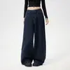 YECHUAN # Jeans de pierna recta holgados de ajuste relajado en azul oscuro para mujer, pantalones de pierna ancha de tiro alto estilo americano, favorecedores, que caen hasta el suelo