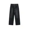 ANSWER ME Calça jeans reta solta estilo americano preto e cinza para homens e mulheres, calça jeans casual com lavagem pesada K415