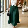 D650 Ropa europea y americana transfronteriza para mujer, falda larga plisada elástica de cintura alta con dobladillo amplio y caída elegante, falda africana de talla grande