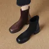 Botas Curtas Estilo Martinira Quadradas Emagrecedoras Femininas Outono/Inverno 2024 Salto Grosso Confortável Solado Grosso Costura Elástica Botas Individuais Botas Finas Femininas