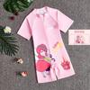Maiô de Peça Única Estilo Princesa para Meninas Verão 2025 Novo Conjunto de Roupa de Banho de Manga Curta para Crianças Pequenas