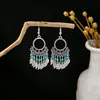 Pendientes Bohemios Azules de Turquesa Estilo Étnico Europeos y Americanos, Pendientes de Borla de Metal Plateado Imitación, Joyería de Borla Vintage para Orejas al por Mayor