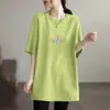 Camiseta de Manga Corta de Longitud Media Talla Grande para Mujer, Nuevo Estilo de Comercio Exterior Verano 2026, Corte Holgado, Adelgazante, Cubre las Caderas Top