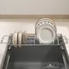 Escurridor incorporado para fregaderos de cocina, escurreplatos extensible de acero inoxidable, recipiente para lavar platos doméstico y escurridor y estante de almacenamiento para platos
