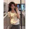 Top de punto de manga corta estilo coreano, tipo chal con corbata, dos piezas falsas para mujer, nuevo modelo de verano, elegante y juvenil, top súper atractivo