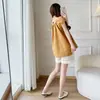Top de algodón estilo coreano de verano en stock, versátil, adelgazante, para mujeres embarazadas + Conjunto de pantalones cortos con cordón ajustable para mujeres embarazadas
