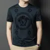 Nueva camiseta casual de hombre de manga corta de seda para verano, moderna y a la moda, camiseta de hombre de corte holgado para negocios