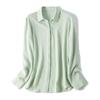Camisa de Seda Transfronteiriça Feminina Primavera Gola Branca Estilo OL Crepe de Chine Top Gola Pontuda Pequena Manga Comprida Reta Camisa Verde Multicolorida
