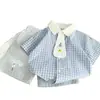 Conjunto de Verano para Niños 2026 Elegante Camisa a Cuadros de Manga Corta con Corbata de Bebé y Pantalones Cortos Juego de Dos Piezas Ropa de Verano Delgada para Niños