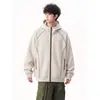 Cardigan moletom de peso pesado estilo americano Hsu line desconstruído para homens, marca trendy de alta rua para outono, jaqueta com capuz legal e esportiva