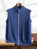 Suéter de Cachemir sin Mangas 2026 Nuevo Estilo Otoño e Invierno Chaleco para Hombre con Cuello Alto Cárdigan Casual de Negocios Simple con Cremallera y Bolsillos