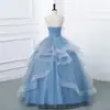 Vestido Strapless Cinza-Azulado de Nicho Estilo Novo 2026 para Cerimônia de Passagem para a Vida Adulta, Performance Vocal, Festa de Aniversário, Reunião Anual e Vestido de Gala