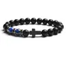 Pulsera de Cuentas de Ónice Negro Mate con Colgante de Cruz Negra e Incrustaciones de Lapislázuli Diseño Unisex de Moda Ajustable para Mayor Comodidad Ideal para el Uso Diario o como un Regalo Religioso Significativo