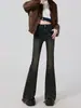 Jeans retro americanos de calle de micro campana para mujer, novedad de principios de primavera, cintura alta, adelgazantes, diseño de abertura, pantalones de herradura