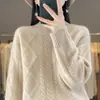 Suéter de punto grueso cálido para mujer, de cuello alto medio retorcido en forma de diamante, adelgazante, para ir al trabajo, otoño e invierno, Nuevo, manga larga, 100% lana