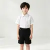 Conjunto de camisa blanca escolar para niños y niñas, vestido de anfitrión de actuación, uniforme liso de manga corta, personalizable con logo