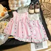 Pijama feminino de verão estilo princesa floral, um conjunto de duas peças fresco e respirável para o verão, roupas infantis, roupas de bebê